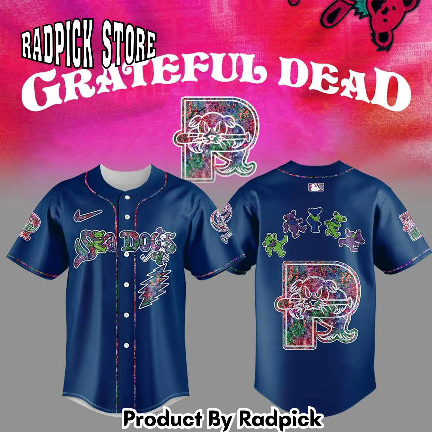 Radpick portland sea dogs grateful dead night blue baseball jersey rp127208